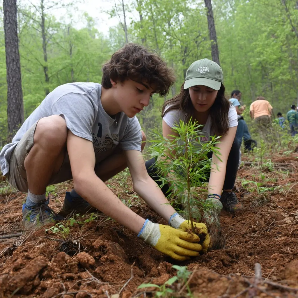 Students participating in environmental stewardship field activities
